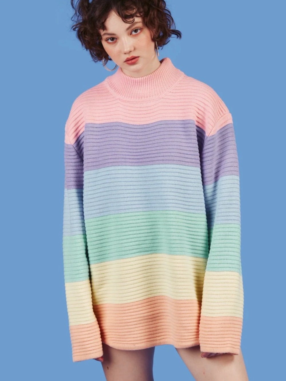 UNIF frost sweater in pastel rainbow color Bloc design, Size: Large